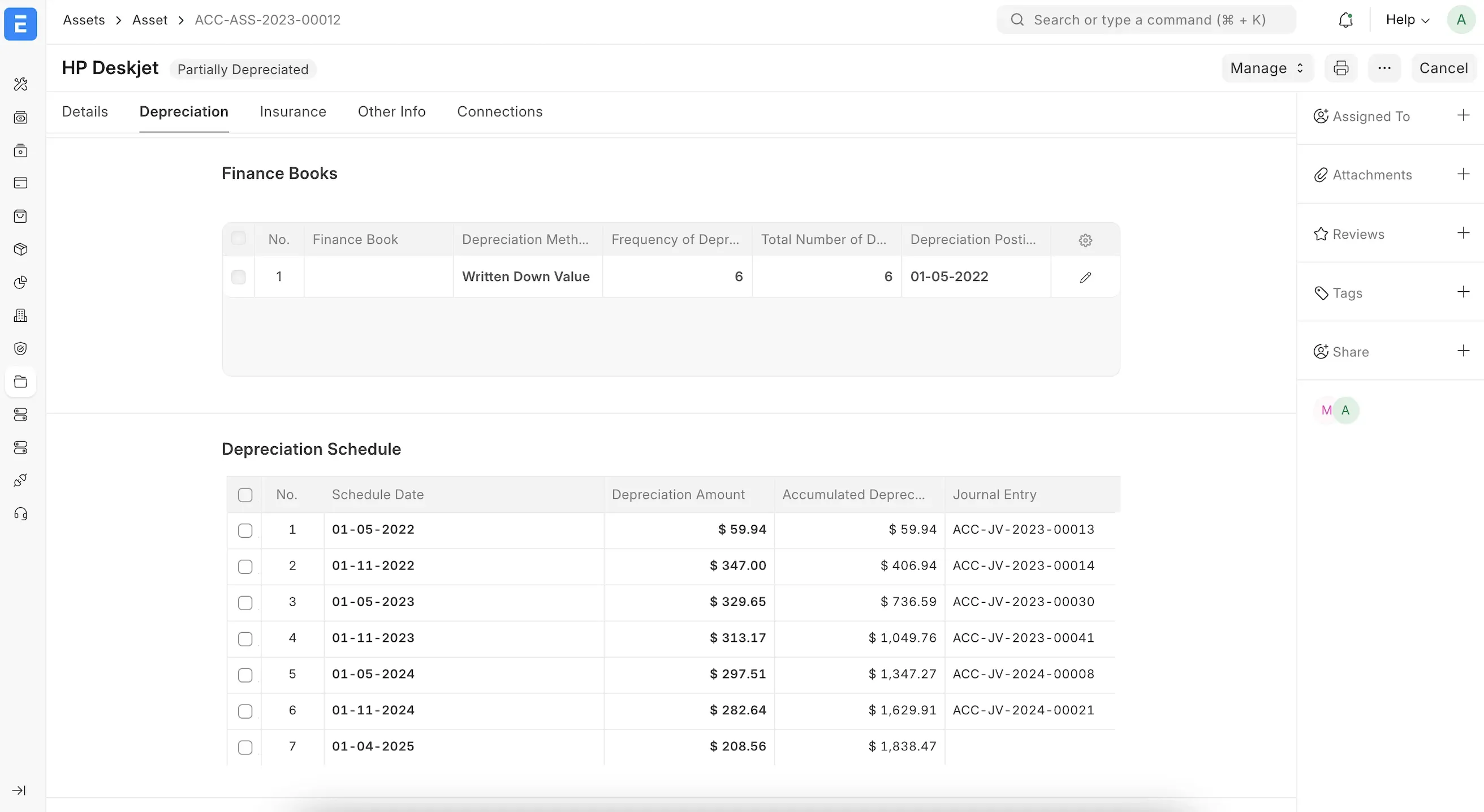 Asset Details (Depreciation)